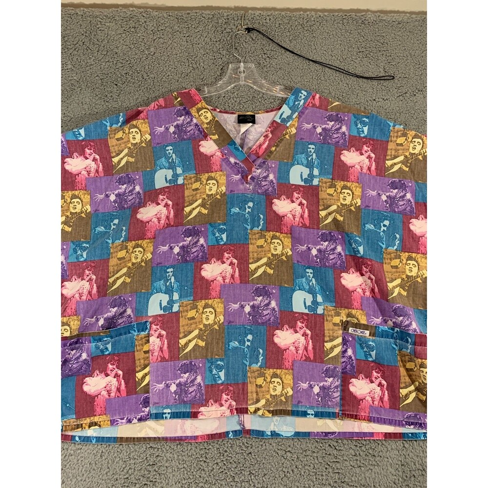 Cherokee Elvis Presley Womens Size Medium Scrub Top Long Sleeve Multicolor